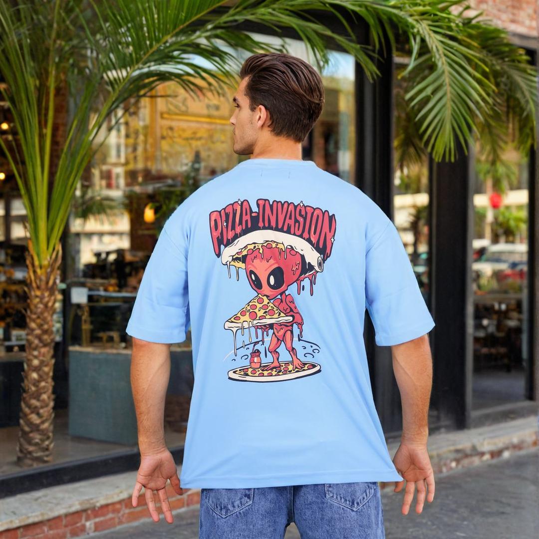 Sky Pizza Invasion Back Print Oversized T-shirt