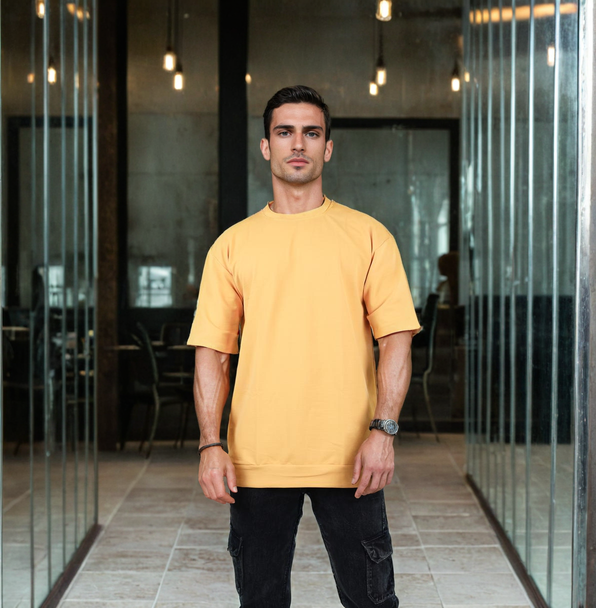 Men Solid Oversized T-shirt Yellow