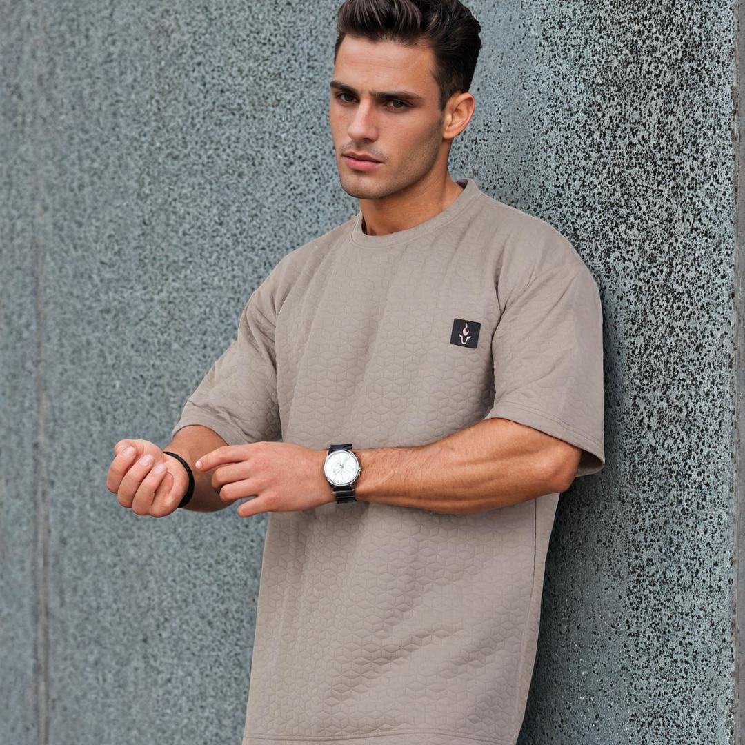 Men Textured oversized T-shirt Beige