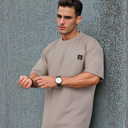 Men Textured oversized T-shirt Beige