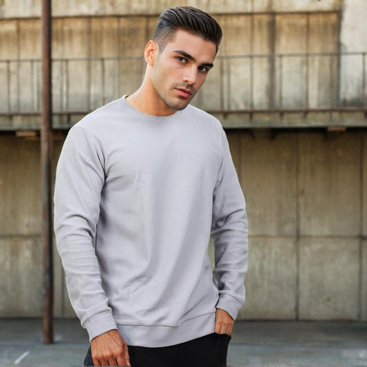 Textured Full Sleeves T-Shirt Grey