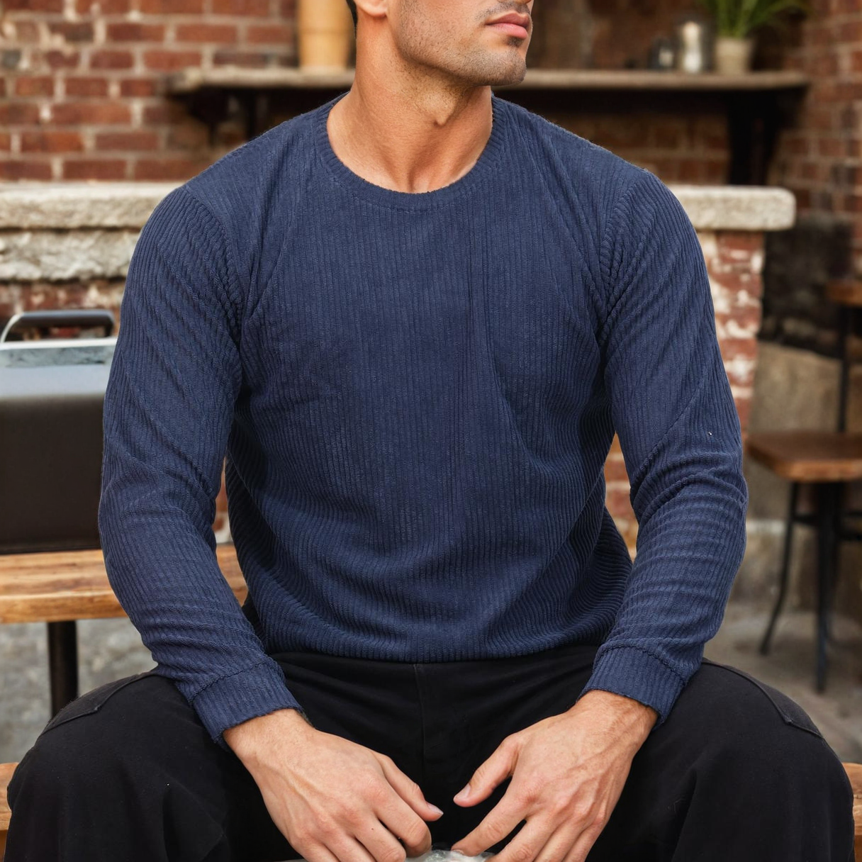 Corduroy Full Sleeves T-shirt for Men Navy