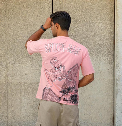 Spiderman Front & Back print Oversized T-shirt Pink
