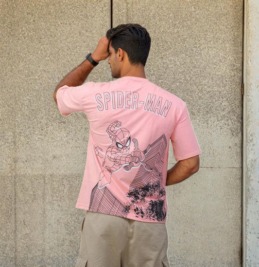 Spiderman Front & Back print Oversized T-shirt Pink