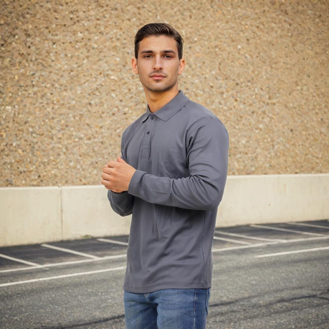 Men Polo T-Shirt Full Sleeves Dark Grey