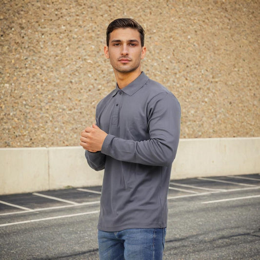 Men Polo T-Shirt Full Sleeves Dark Grey