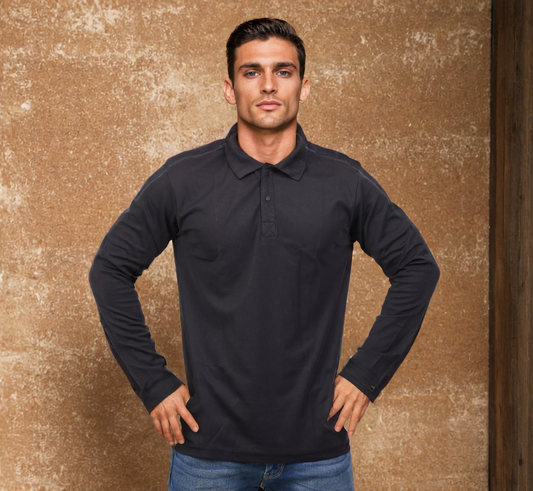 Men Polo T-Shirt Full Sleeves Black