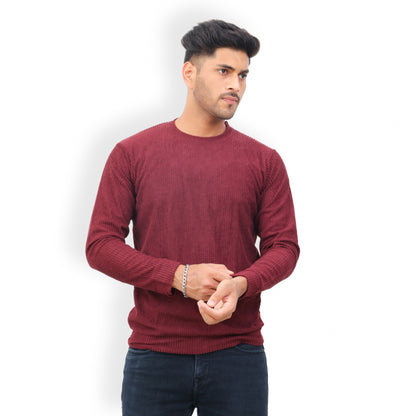 Corduroy Full Sleeves T-shirt for Men Maroon