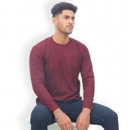 Corduroy Full Sleeves T-shirt for Men Maroon