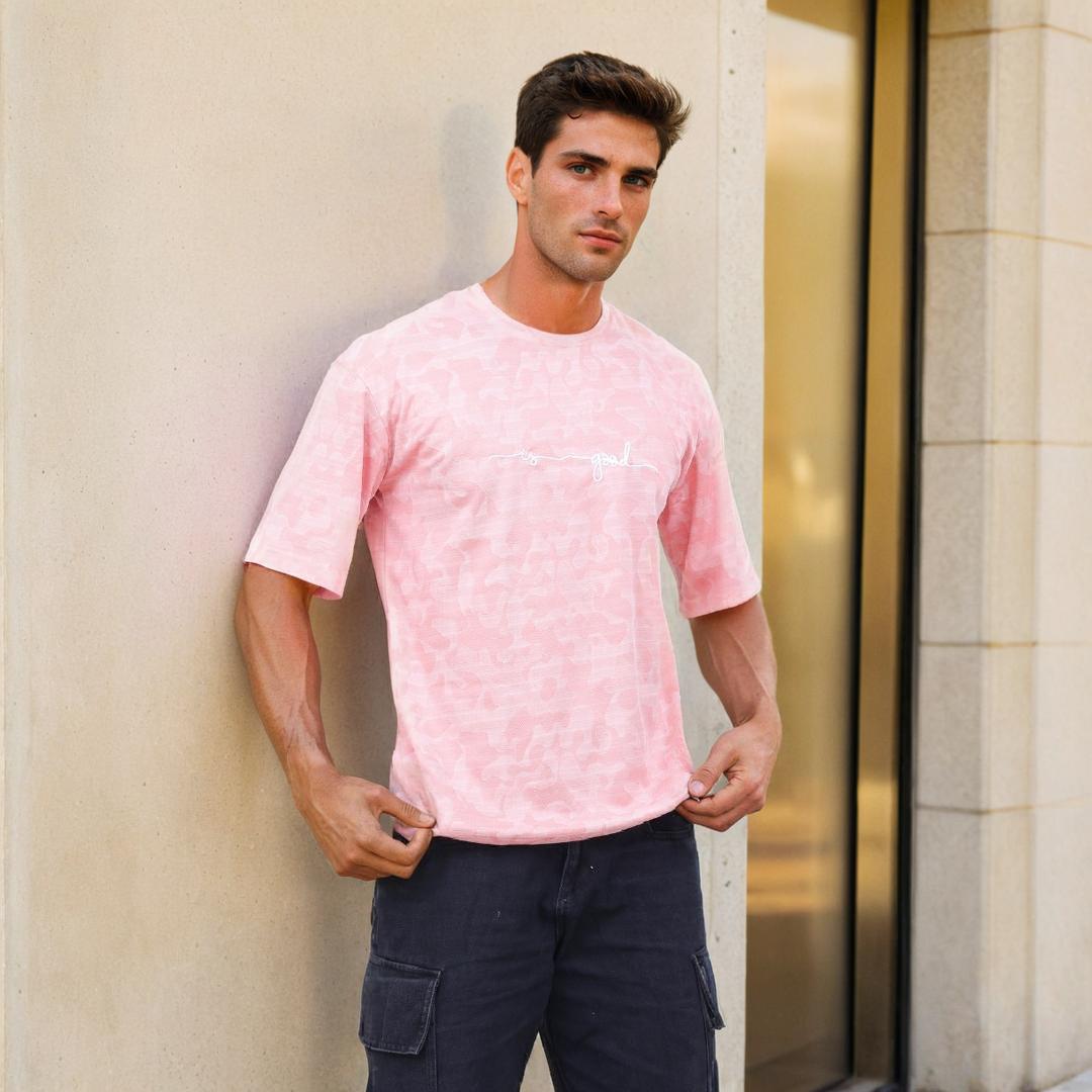 Life is Good Oversized T-shirt for Men Pink