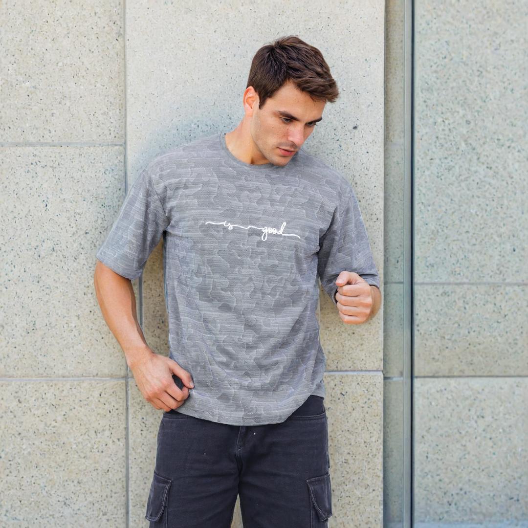 Life is Good Oversized T-shirt for Men Grey