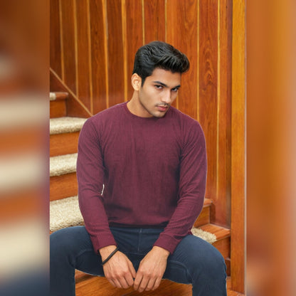 Corduroy Full Sleeves T-shirt for Men Maroon