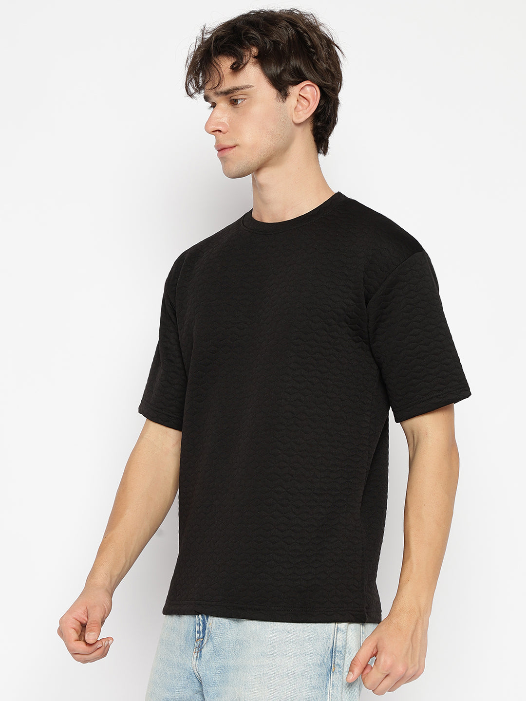 Men Textured oversized T-shirt Black
