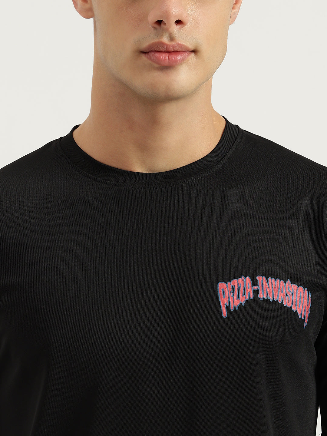 Black Pizza Invasion Back Print Oversized T-shirt