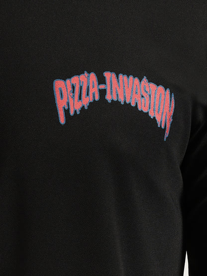 Black Pizza Invasion Back Print Oversized T-shirt
