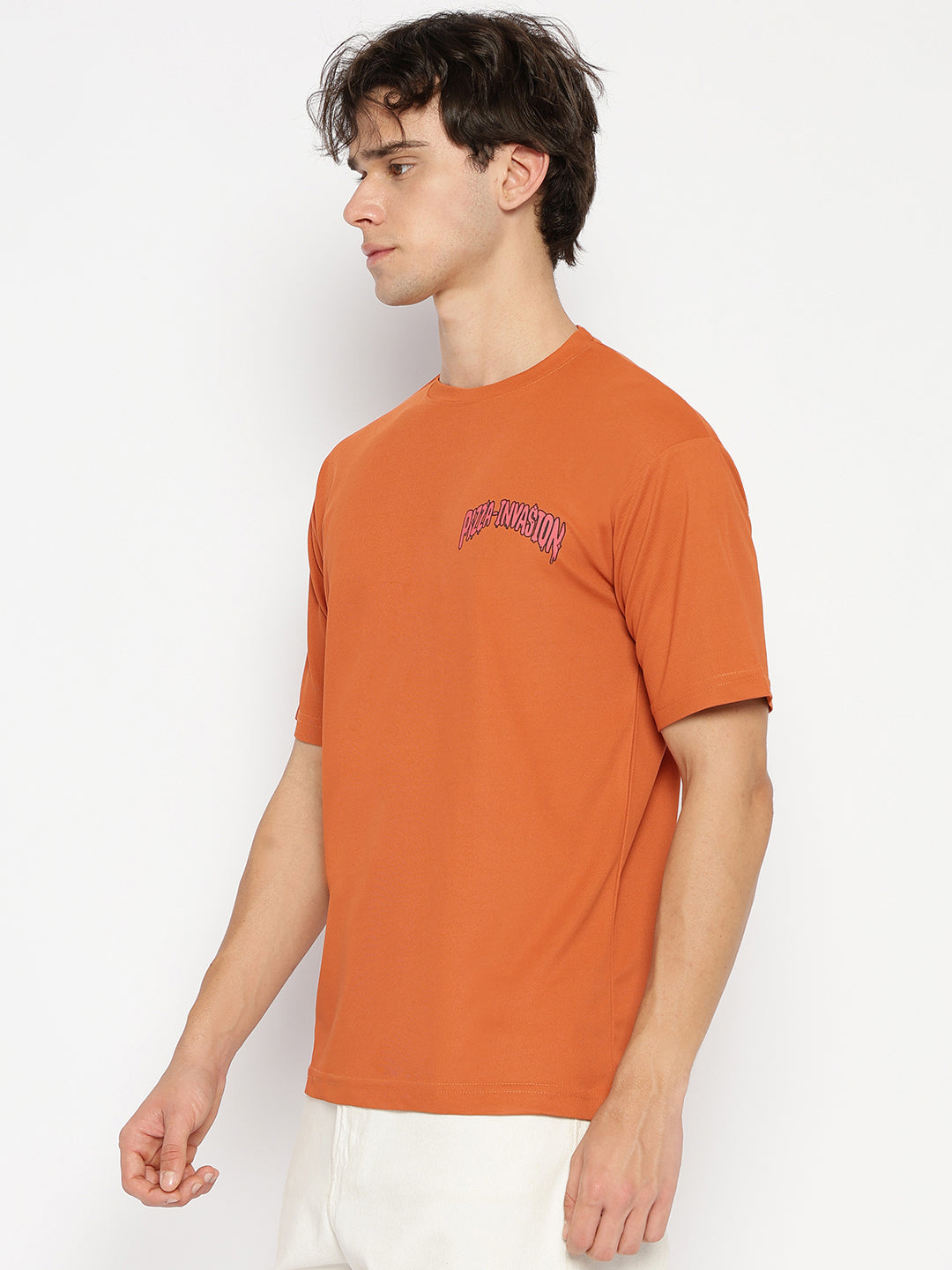 Pizza Invasion Back Print Oversized T-shirt Orange