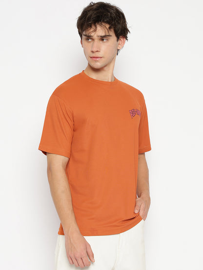 Pizza Invasion Back Print Oversized T-shirt Orange
