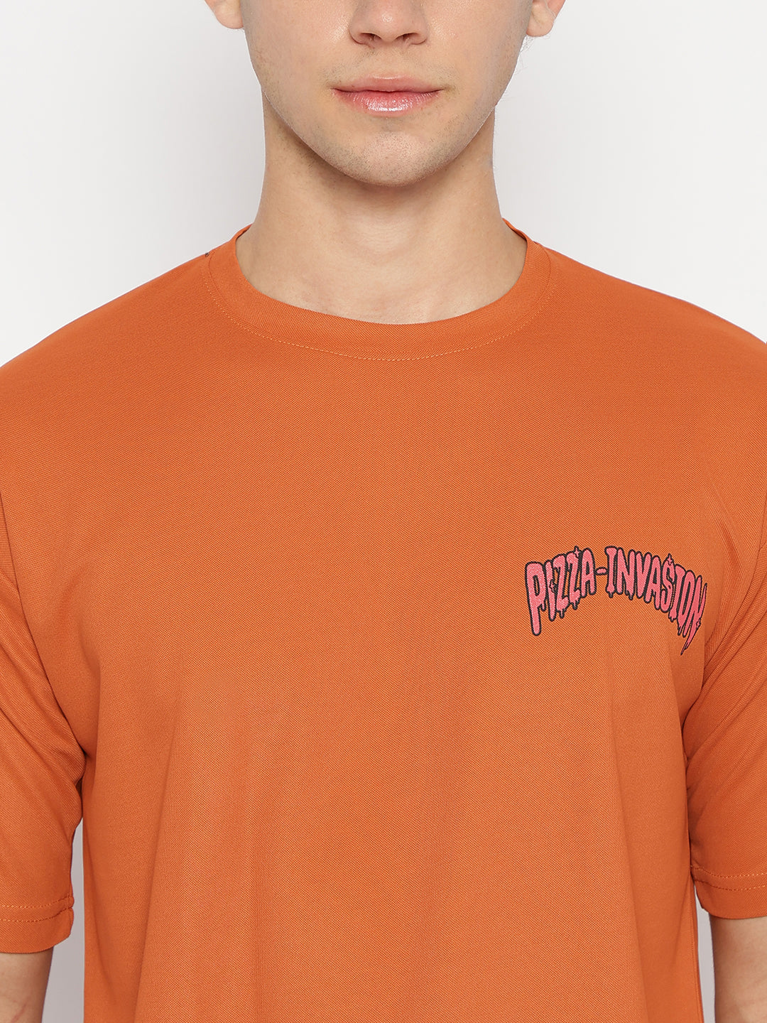Pizza Invasion Back Print Oversized T-shirt Orange