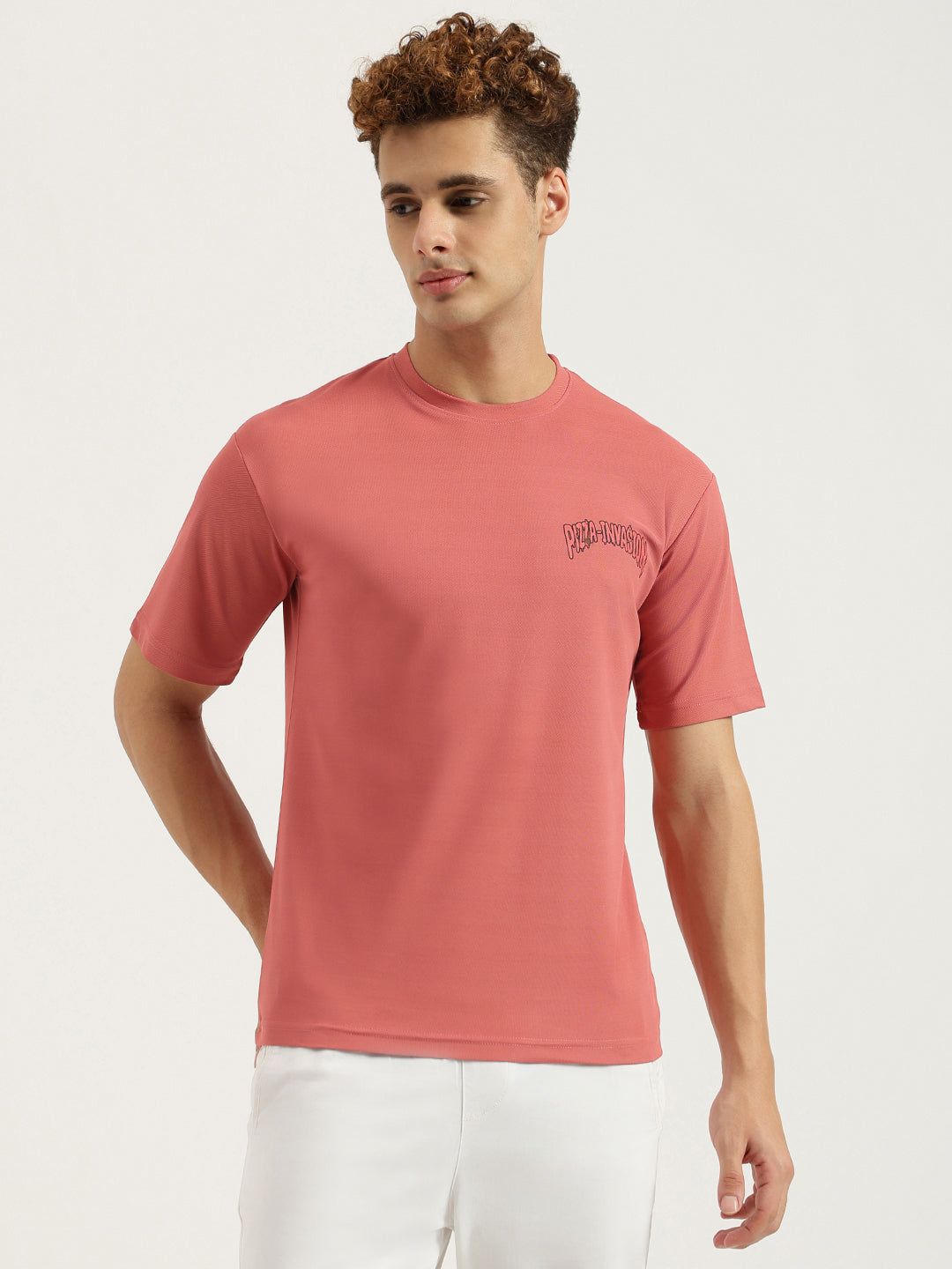 Pizza Invasion Back Print Oversized T-shirt Pink