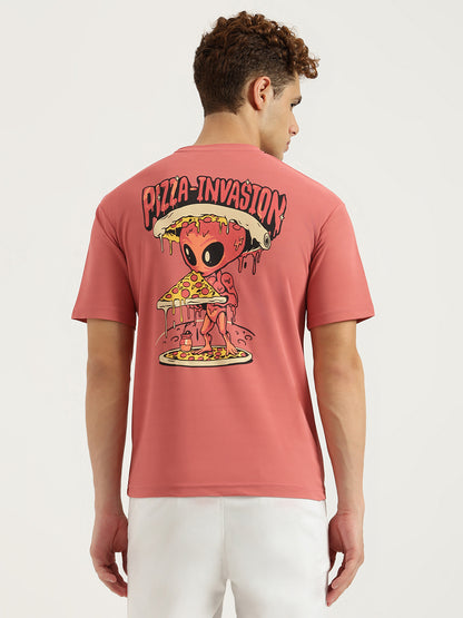 Pizza Invasion Back Print Oversized T-shirt Pink
