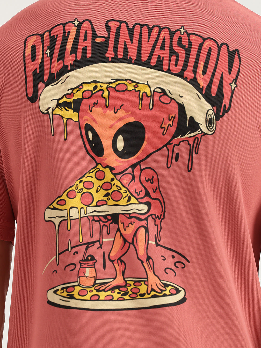 Pizza Invasion Back Print Oversized T-shirt Pink