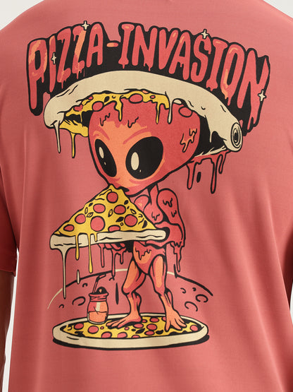 Pizza Invasion Back Print Oversized T-shirt Pink