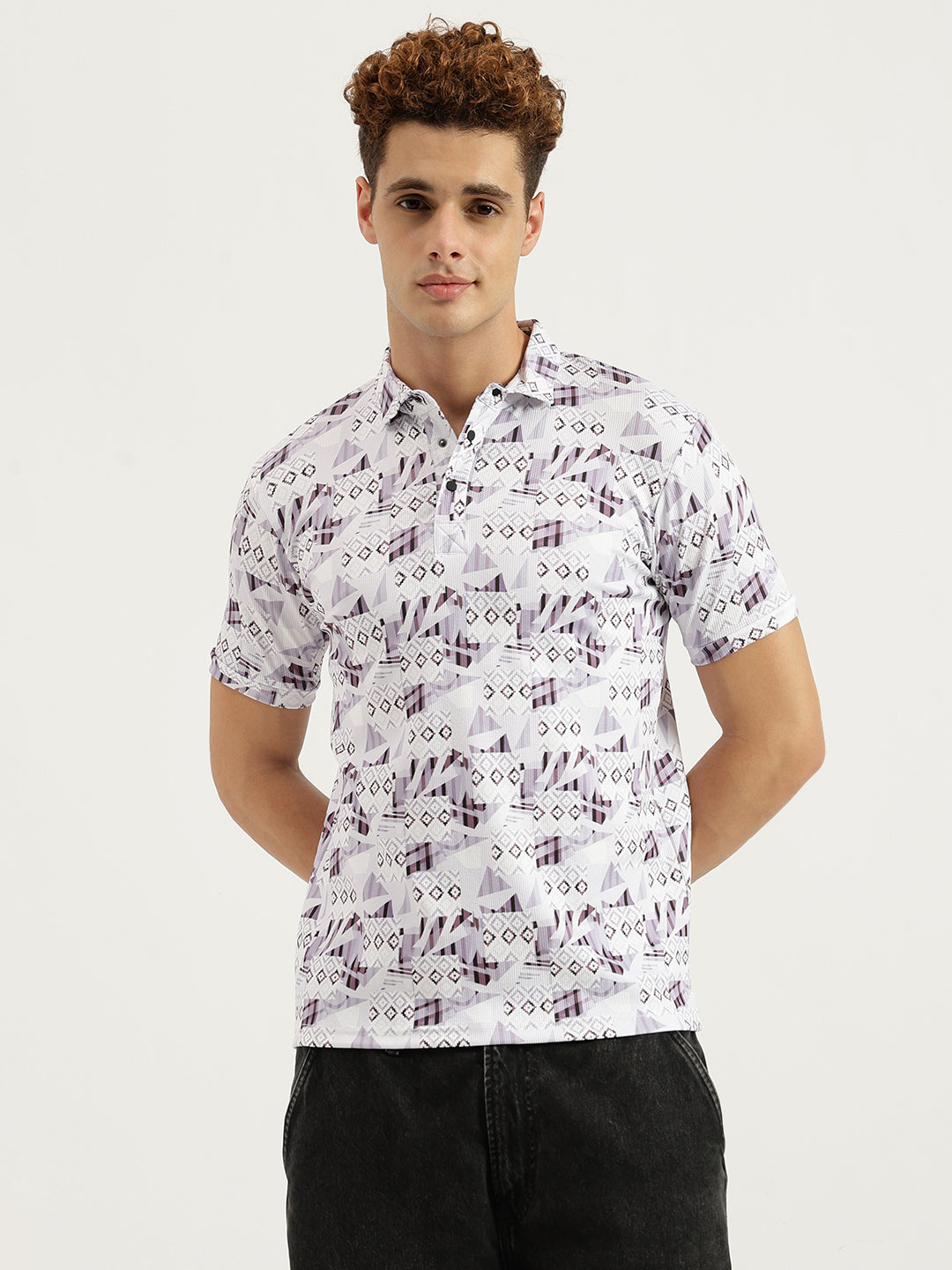 Printed 3 Button Polo T-shirt for Men White