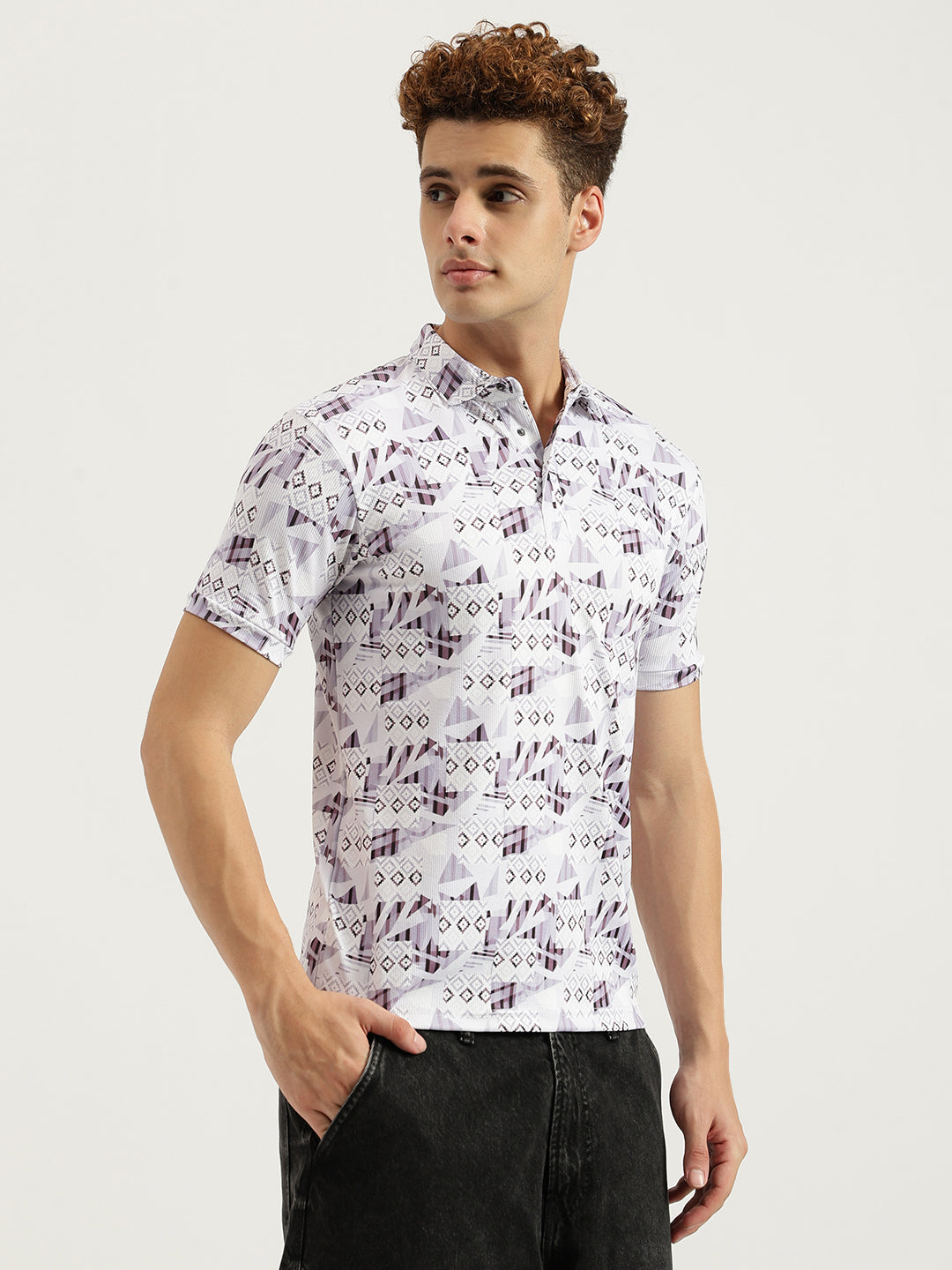 Printed 3 Button Polo T-shirt for Men White