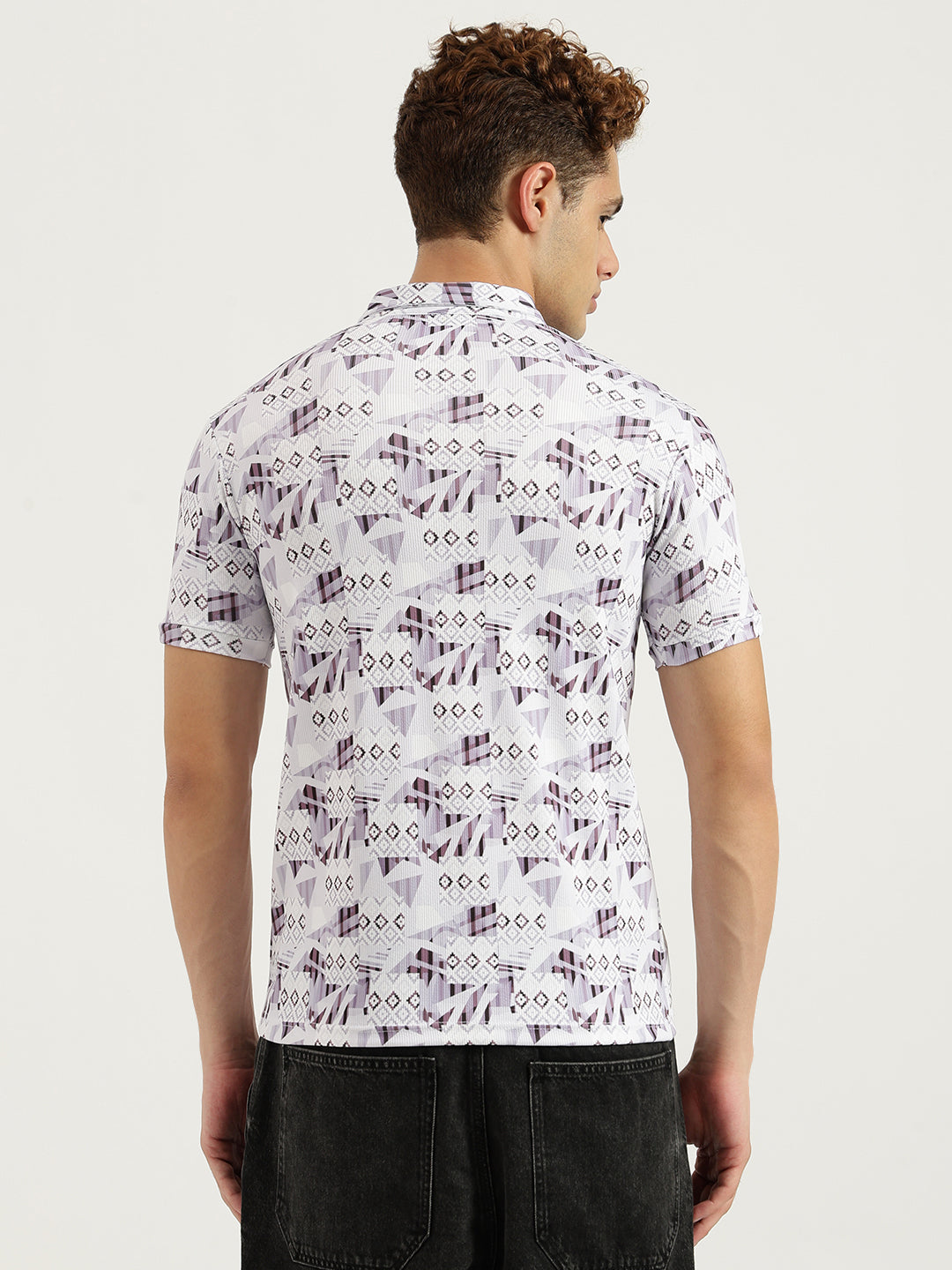 Printed 3 Button Polo T-shirt for Men White