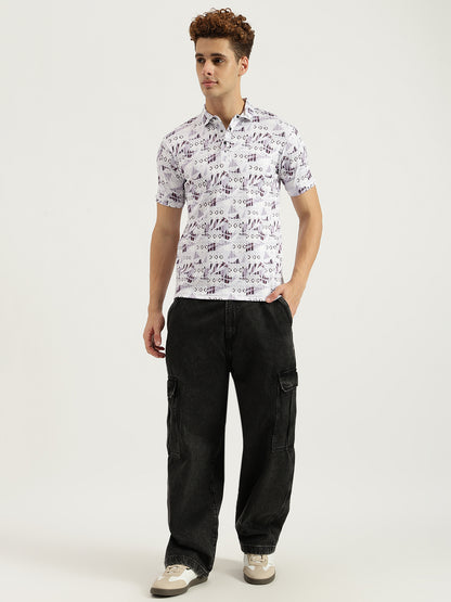 Printed 3 Button Polo T-shirt for Men White