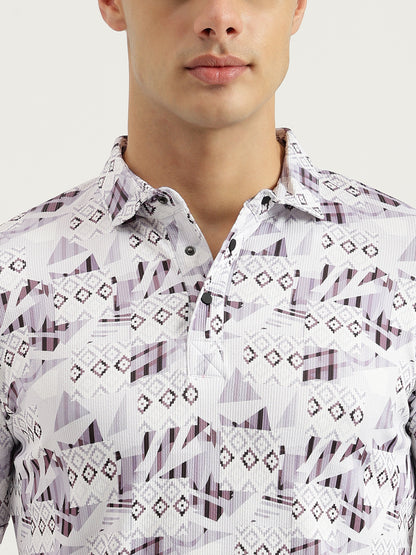 Printed 3 Button Polo T-shirt for Men White