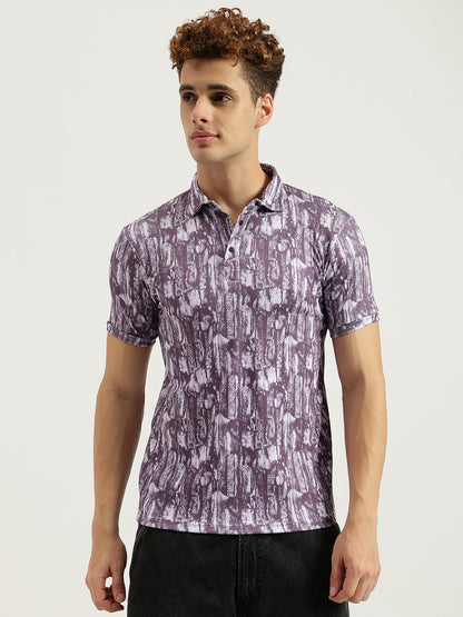 Printed 3 Button Polo T-shirt for Men Black
