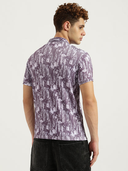 Printed 3 Button Polo T-shirt for Men Black