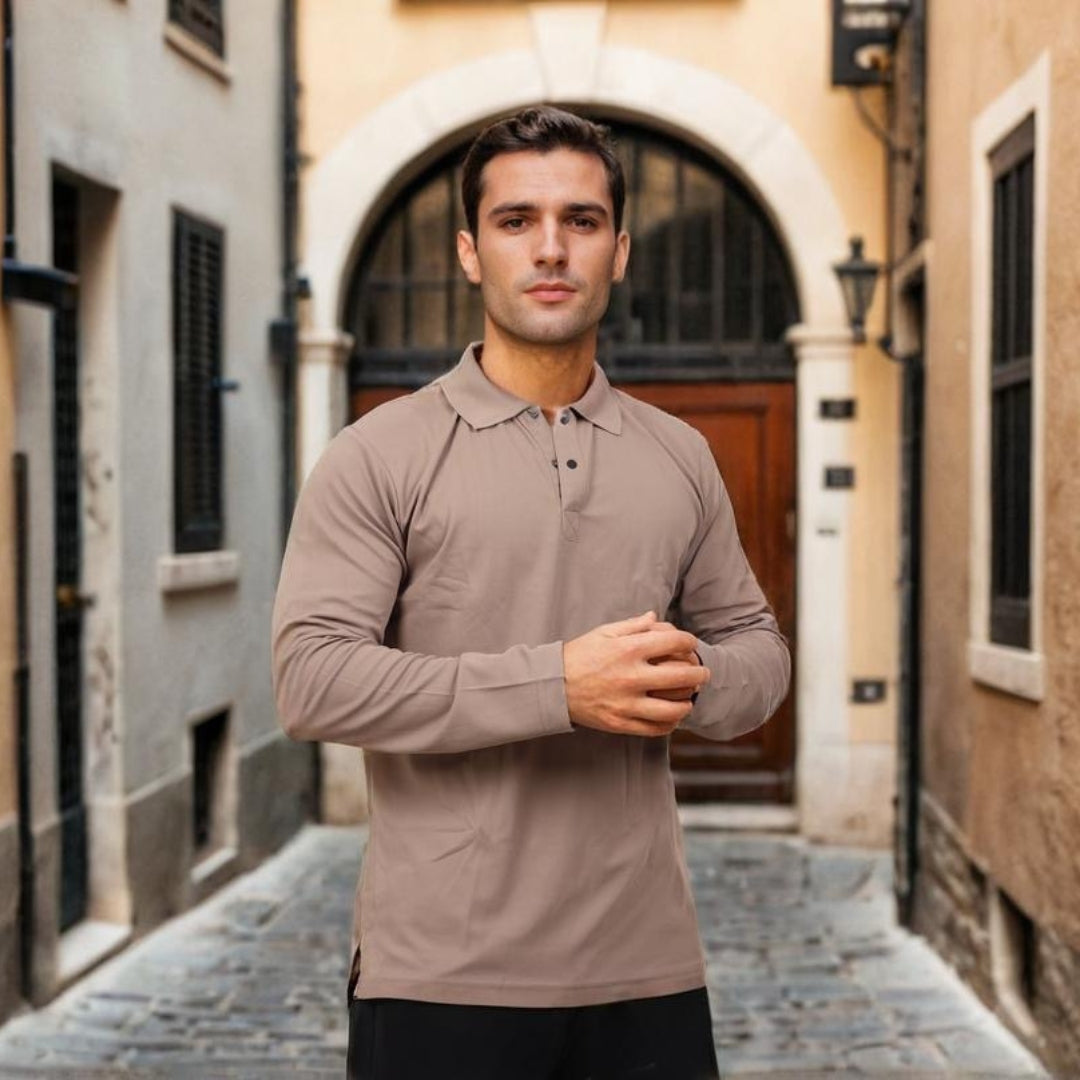 Men Polo T-Shirt Full Sleeves Brown