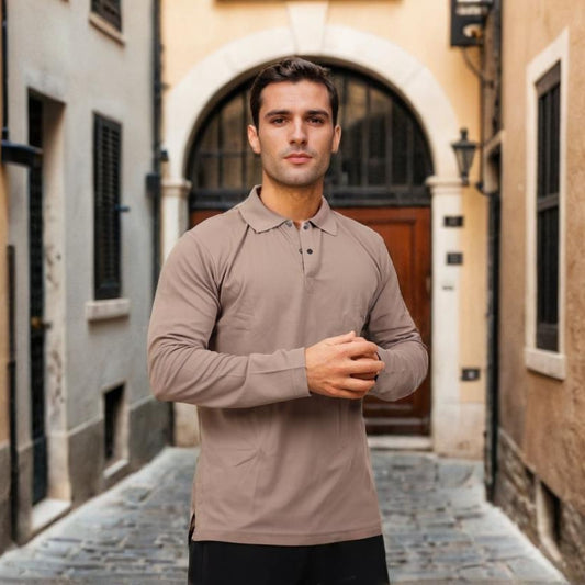 Men Polo T-Shirt Full Sleeves Brown